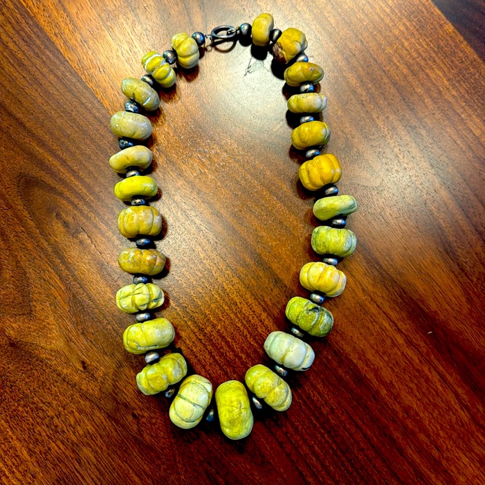 Susan Skinner Japanese jade and Navajo pearl necklace